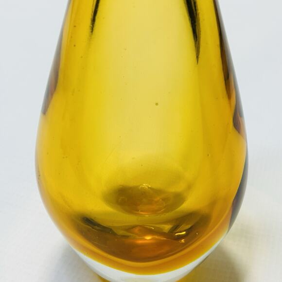 MURANO SOMMERSO AMBER YELLOW ART GLASS FISH TAIL VASE 9” Venice Italy Bubbles - Picture 6 of 8